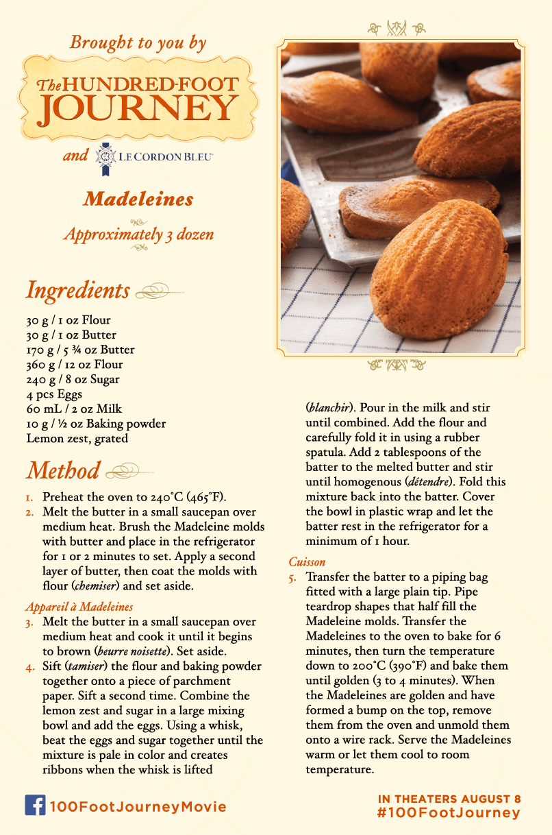 DreamWorks Pictures’ THE HUNDRED-FOOT JOURNEY Madeleines Recipe
