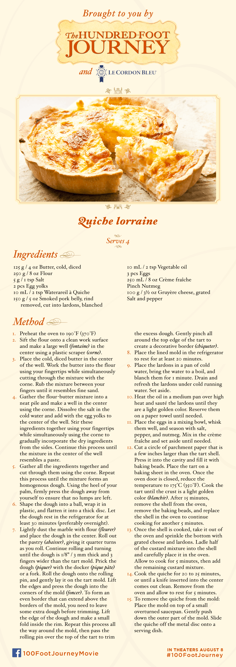 DreamWorks Pictures’ THE HUNDRED-FOOT JOURNEY Quiche Lorraine Recipe