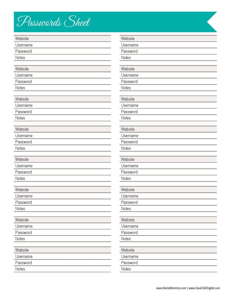 30 Days Of Free Printables Passwords Sheet Whisky Sunshine