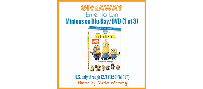 Minions Blu-Ray/DVD #Giveaway ends 12/1