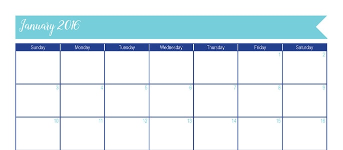January 2016 Calendar: 30 Days of Free Printables
