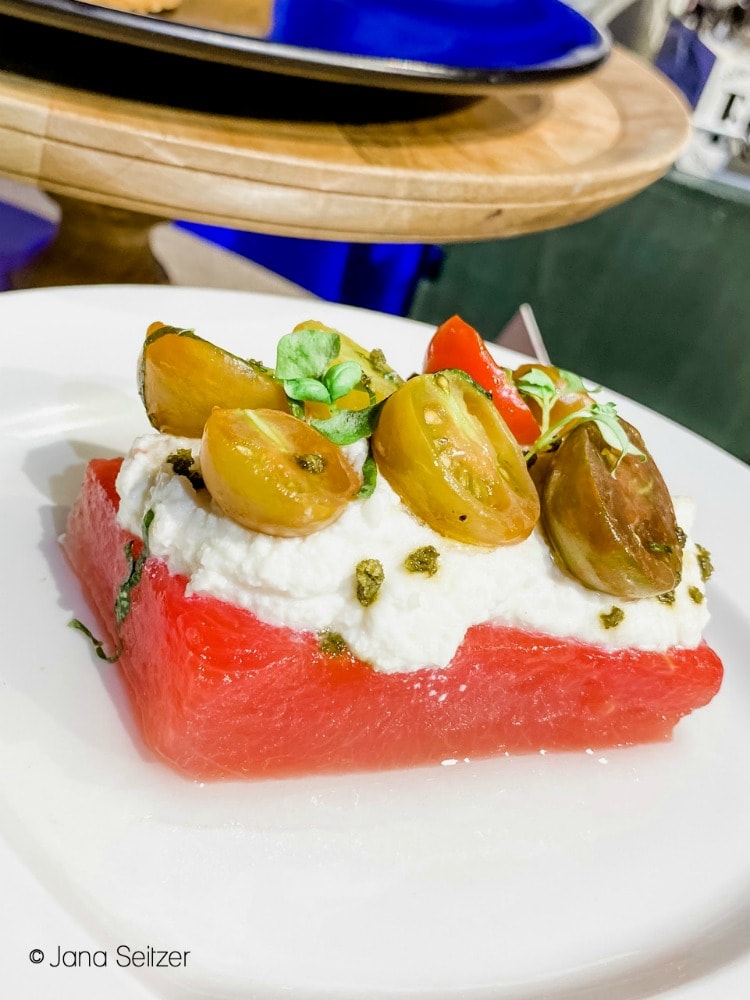Compressed Watermelon and Tomato with Whipped Ricotta and Lemon Olive Oil disneyland food and wine festival