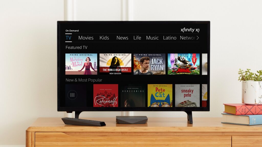 Xfinity TV on table in a living room