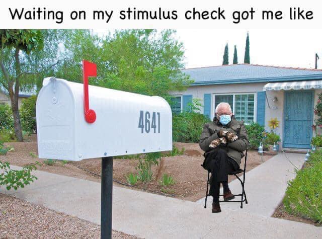 bernie mailbox stimulus check meme