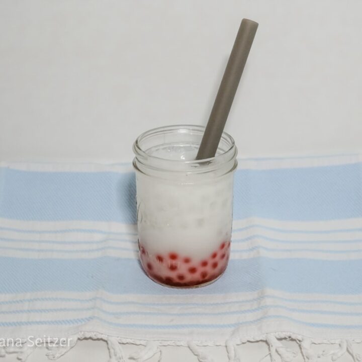Coconut Milk Tea with Strawberry Bursting Boba